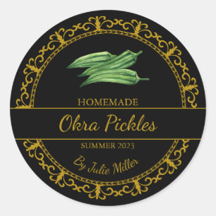 Vintage Gold Homemade Okra Pickles Label Black