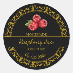 Vintage Gold Homemade Raspberry Jam Label   Black