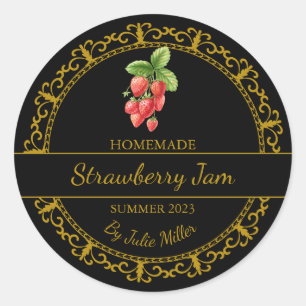 Vintage Gold Homemade Strawberry Jam Label   Black