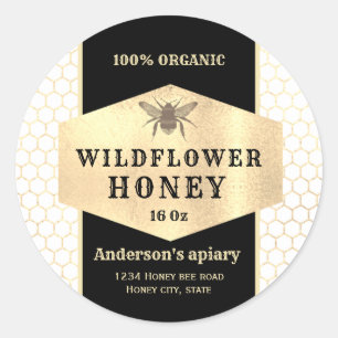 Vintage gold honeybee honey jar label