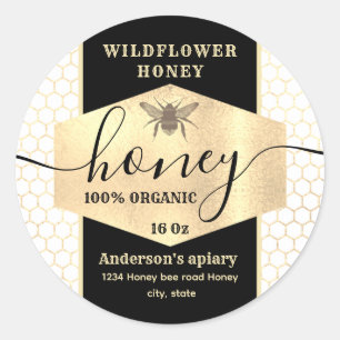 Vintage  gold honeybee  script honey jar label