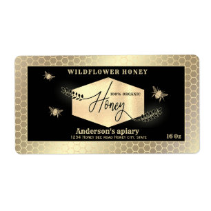 Vintage gold honeybee script honey jar label