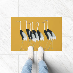 Vintage Gold Japanese Cranes Fine Art Minimalist Doormat