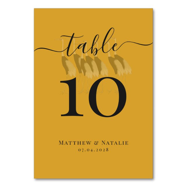 Vintage Gold Japanese Cranes Script Monogram Table Number (Front)