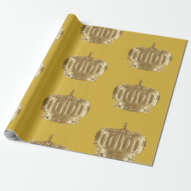 Vintage Gold King's Crowns Wrapping Paper (Unrolled)