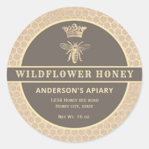 Vintage gold Kraft queen bee honey jar label