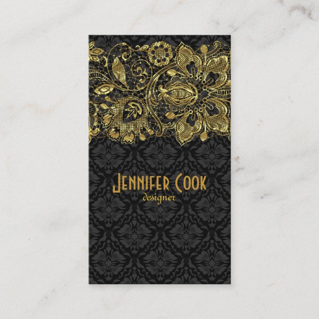 Vintage Gold Lace & Floral Damasks Business Card (Front)