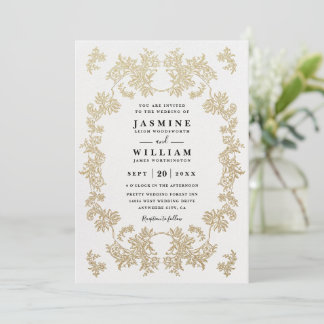 Vintage Gold Lace Rustic Elegant QR Code Wedding Invitation