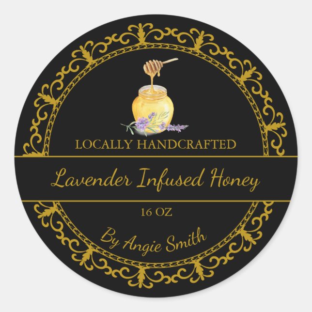 Vintage Gold Lavender Infused Honey Label (Front)
