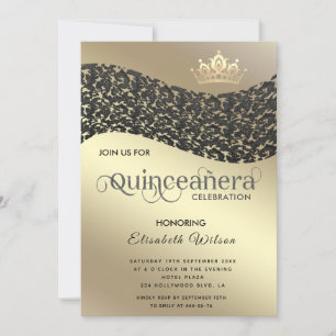 Vintage gold luxury damask tiara Quinceañera  Invi Invitation