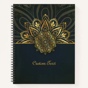 Vintage Gold Mandala on Black   Elegant Boho Style Notebook