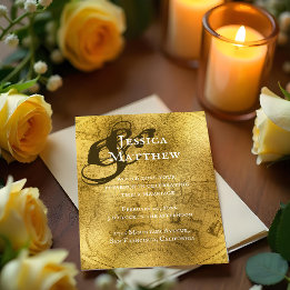 Vintage Gold Map Wedding Invitation