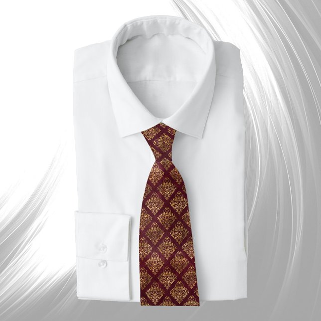 Vintage Gold Maroon Damask Pattern Tie (Creator Uploaded)