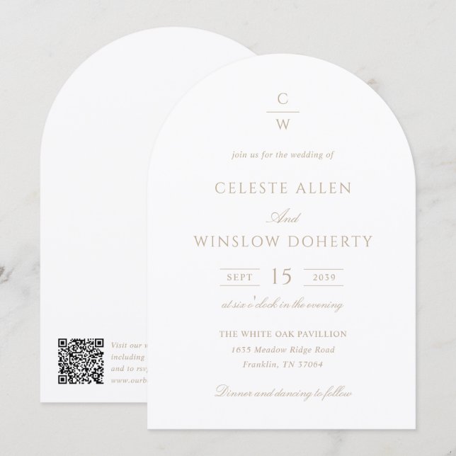 Vintage Gold Monogram Classic QR Code Wedding Invitation (Front/Back)