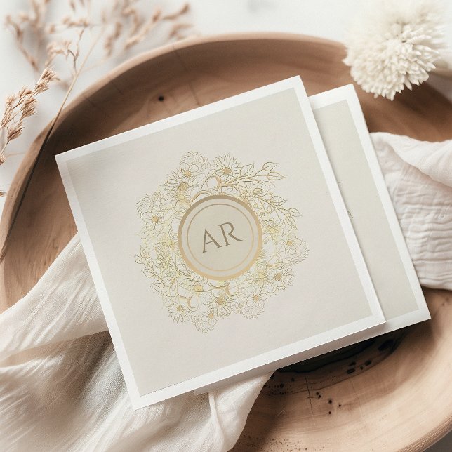 Vintage Gold Monogram Wedding Napkin (Creator Uploaded)