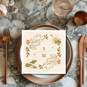 Vintage Gold Mystical Botanical Wedding Napkin