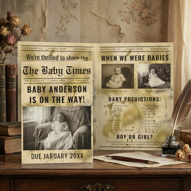 vintage gold Newspaper Pregnancy Announcement (Creator Uploaded)