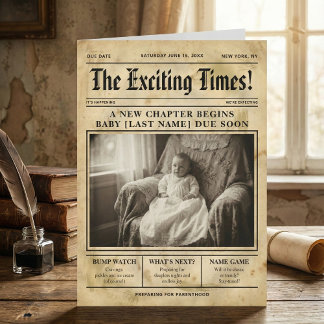 vintage gold Newspaper Pregnancy Announcement