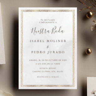 Vintage Gold Ornament Cream Nuestra Boda Wedding Invitation