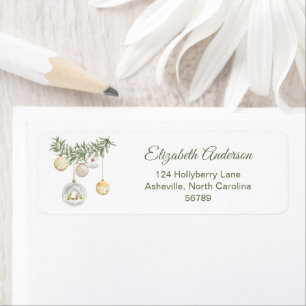 Vintage Gold Ornament Greenery Merry Christmas Return Address Label