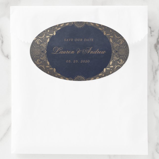 Vintage Gold Ornament Save The Date Sticker (Bag)