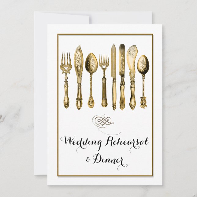 Vintage gold ornate cutlery invitation (Front)