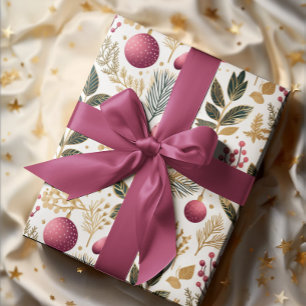 Vintage Gold & Pink   Ornaments Botanical Pattern Wrapping Paper
