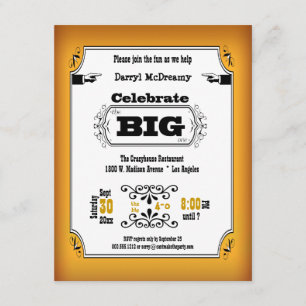 Vintage Gold Playbill Birthday Party Invitation