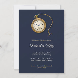 Vintage Gold Pocket Watch 50th Birthday Invitation