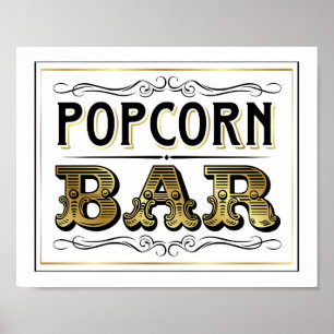 Vintage Gold POPCORN BAR Sign Print