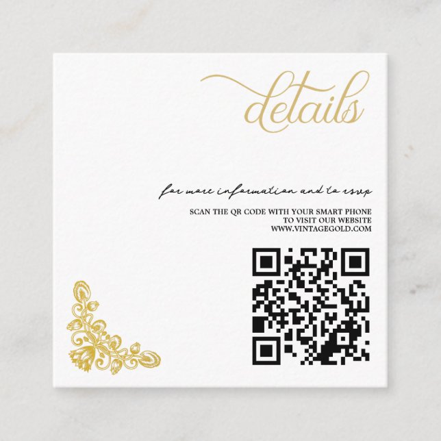 Vintage Gold QR Code Enclosure Card (Front)