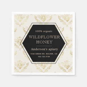 vintage gold queen bee apiary honey monogram napkin