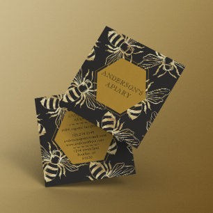 Vintage Gold Queen Bee Apiary Square Business Card