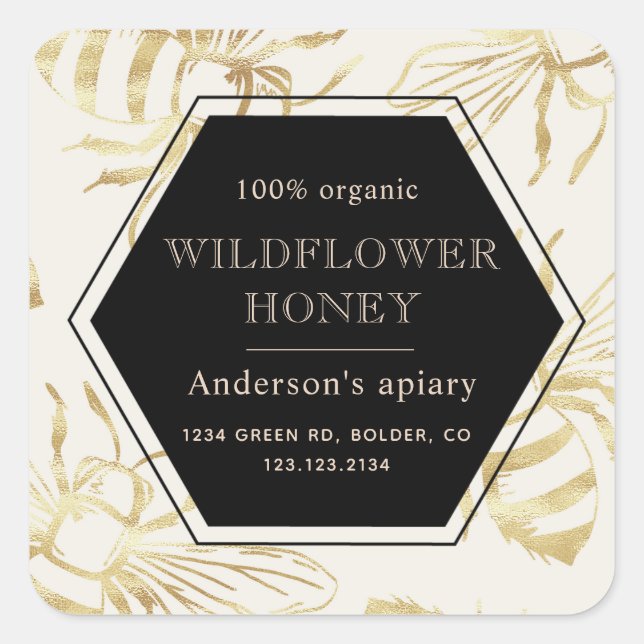 vintage gold queen bee honey jar label (Front)