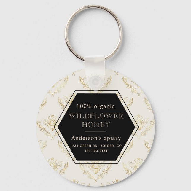 vintage gold queen bee monogram apiary keychain (Front)