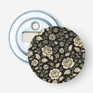 Vintage Gold Rose Floral Pattern on Black Bottle Opener