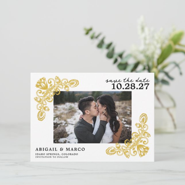 Vintage Gold Save The Date (Standing Front)