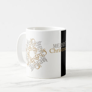 Vintage Gold, Silver Merry Christmas Black, White Coffee Mug