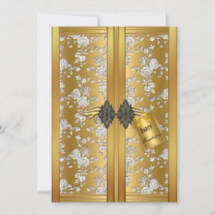 Vintage Gold Silver Rose Damask Cupboard Party Invitation