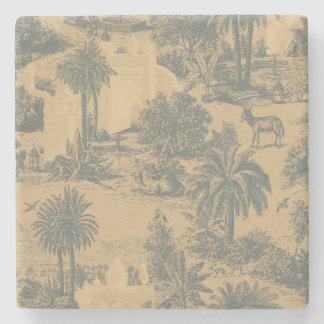 Vintage Gold Slate Blue Moroccan Camel Oasis Toile Stone Coaster
