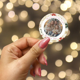 Vintage Gold Snowflakes Christmas photo Classic Round Sticker