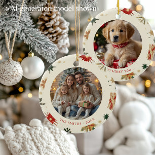 Vintage Gold Snowflakes Family Christmas 2 Photos Ceramic Ornament