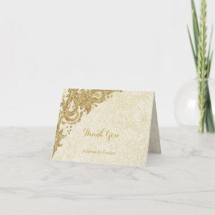 Vintage Gold Sparkles Roses on Ivory Thank You