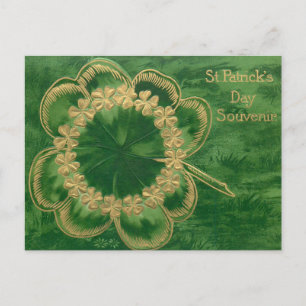 Vintage Gold St. Patrick's Day Shamrocks Holiday Postcard