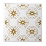 Vintage Gold Starburst Medallion Patterned  Ceramic Tile<br><div class="desc">Mid-century modern-inspired geometric pattern of vintage golden starbursts, each centred in a complimentary sparkly medallion; a modern twist on a retro design. Simple, clean modern design in a gold and white colour palette. Create your own custom pattern by uploading a new image, or use the "message" button to contact the...</div>