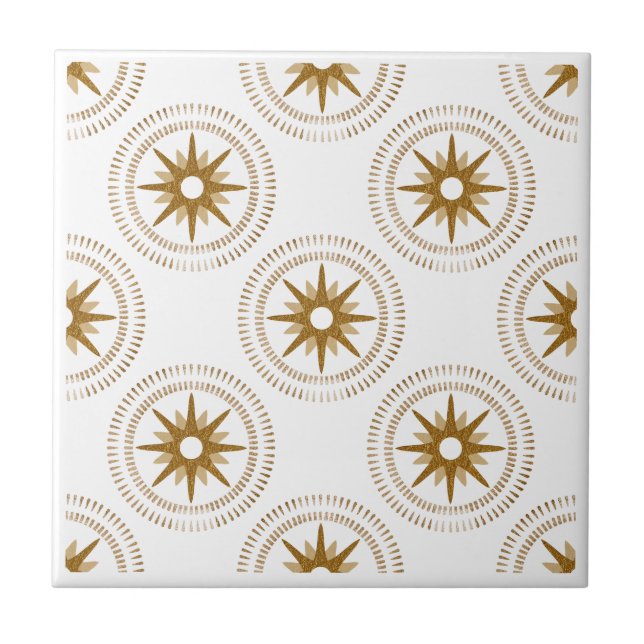 Vintage Gold Starburst Medallion Patterned  Ceramic Tile (Front)