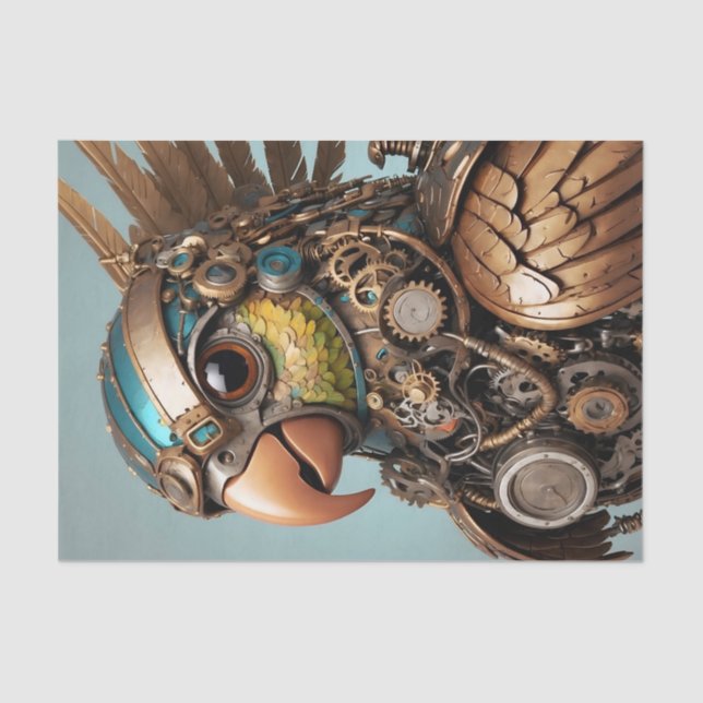 Vintage Gold Steampunk Parrot Tissue Paper (Front)