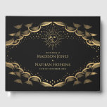 Vintage Gold Sun and Moon Tarot Card Wedding Guest Book<br><div class="desc">Capture your guests’ magic with this vintage tarot-inspired wedding guest book featuring a design with a sun, moon, stars, and clouds a beautiful gold colour on a luxe black backdrop. A celestial keepsake for your unforgettable day! Note that the gold on this guest book is NOT printed with real foil...</div>