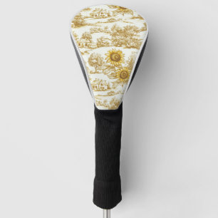 Vintage Gold Sunflower Botanical Toile Pattern Golf Head Cover