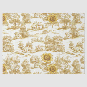 Vintage Gold Sunflower Botanical Toile Pattern Tissue Paper